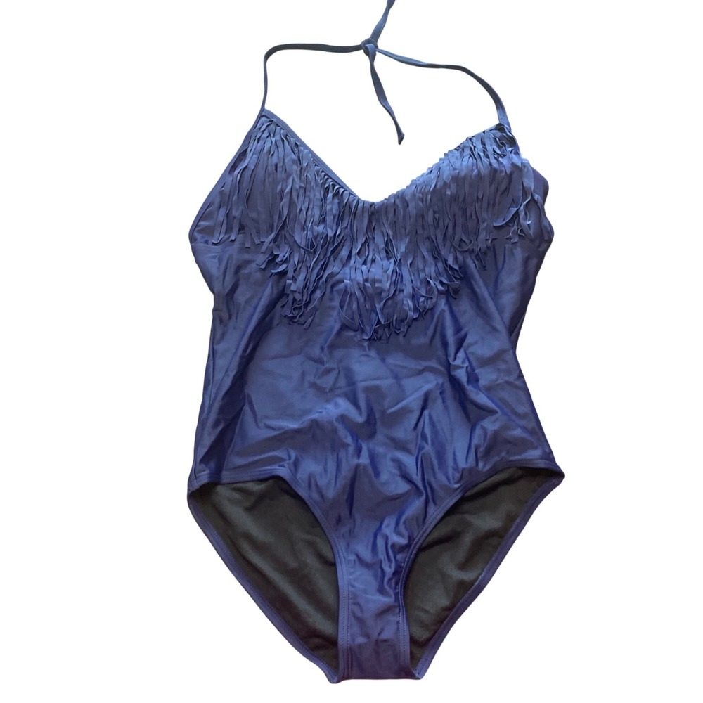 GrandEverest Navy Blue Fringe Halter One Piece Swimsuit Size Large NWT